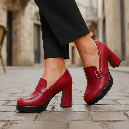 🔥👠【35-40】2026-os új bőr bokacsizma vastag sarokkal, divatos női magas sarkú bokacsizma.