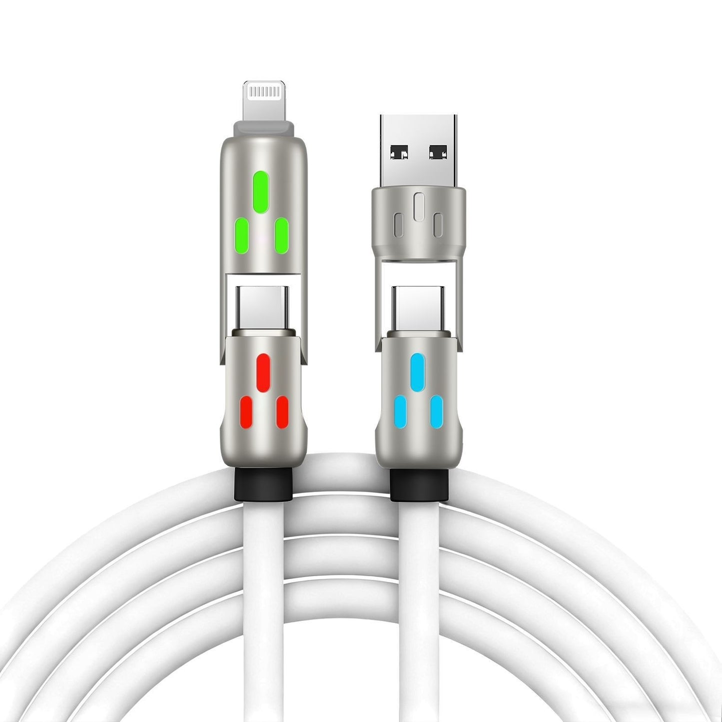 🔥【2 db 9000 Ft】🔥(2 méter hosszú) 4 az 1-ben PD 240W kábel - Gyors USB-C, Lightning és USB-A töltés, alumínium és szilikon kivitel, adatátvitel ⚡📱
