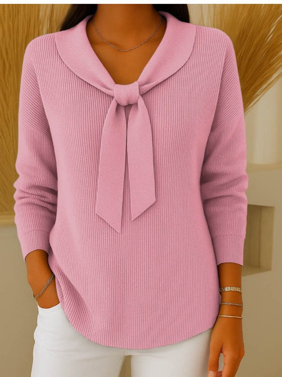 🎀🌷【S~5XL】Női pulóver egyszínű, kötéses detailszsel és hosszú ujjjal, laza és szabad illésű