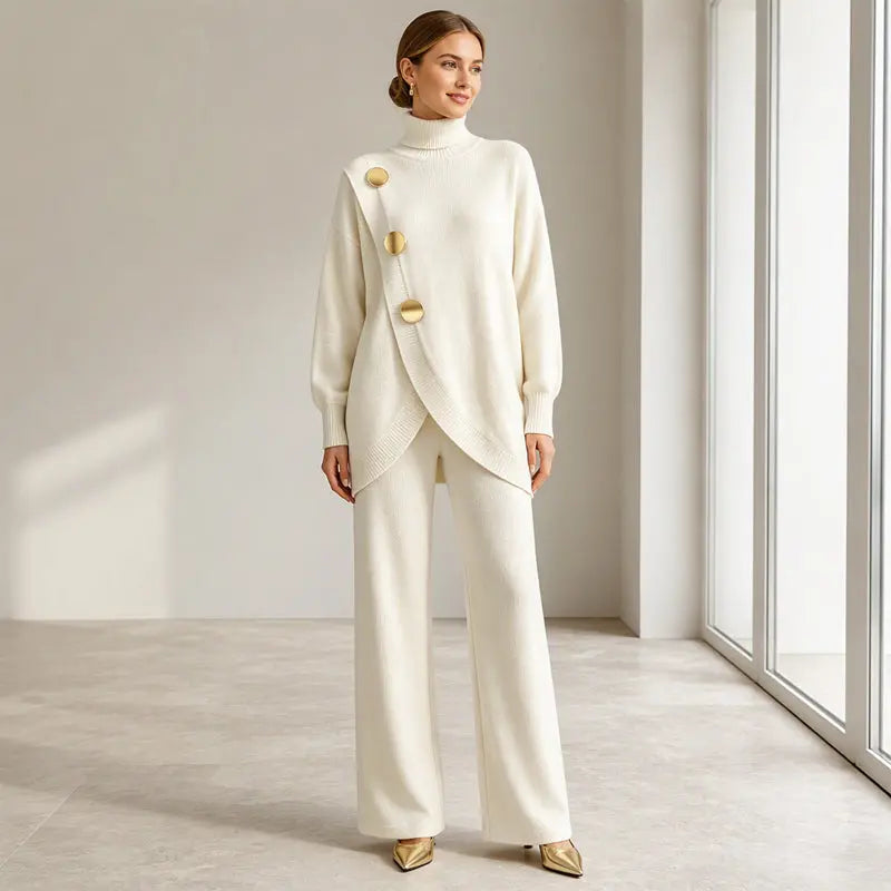 ✨🔥 Féláron + Ingyenes szállítás 🚚💕 Elegáns női szett: garbó és bő szárú nadrág – Kényelmes és stílusos 👗