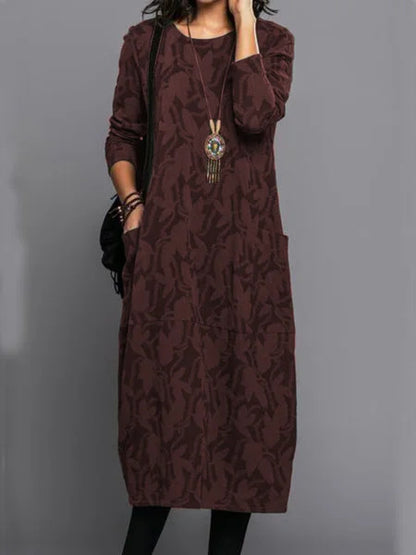 👗✨【S-3XL】Új női mintás ruha, kerek nyakú, hosszú ujjú, tiszta pamutból, puha és kényelmes