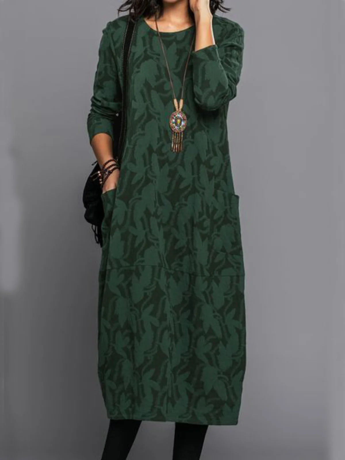 👗✨【S-3XL】Új női mintás ruha, kerek nyakú, hosszú ujjú, tiszta pamutból, puha és kényelmes