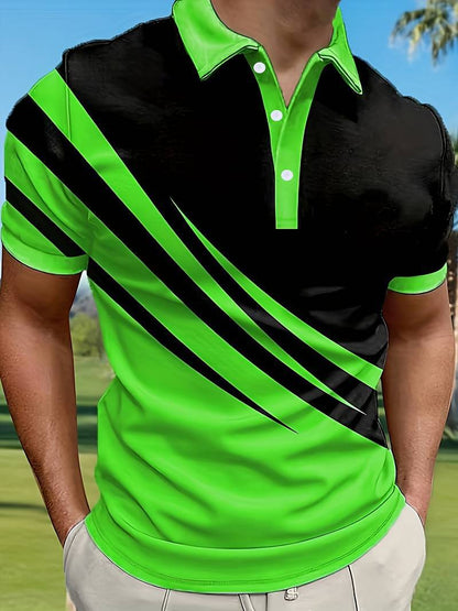 👔【S–6XL】Nagyméretű férfi nyári új 3D nyomott csíkos POLO póló