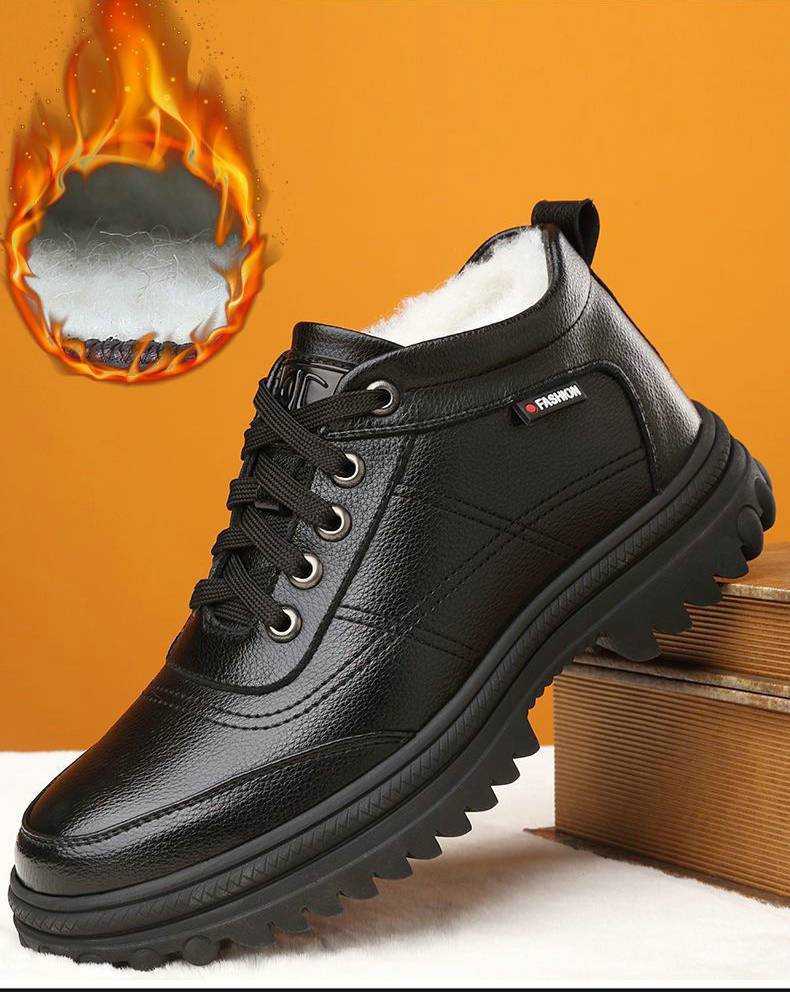 👞【39-44】 Vastag, bolyhos és meleg vastag talpú férfi bőr cipő télen