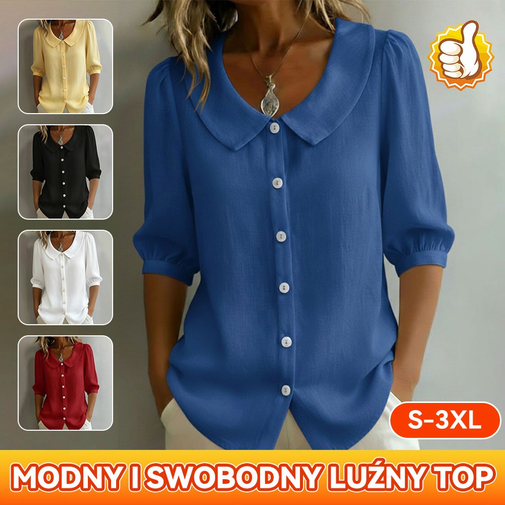 【S-3XL】Wiosenna damska koszula kardigan z krótkim rękawem i guzikami