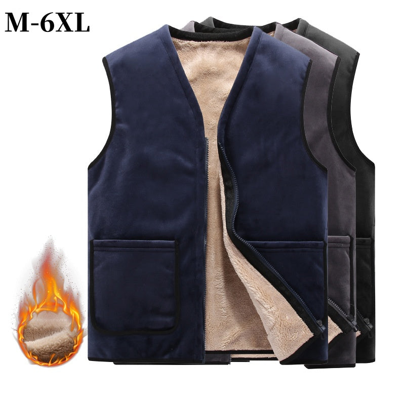 🏷😎【M-6XL】【Gyapjú mellény】Őszi és téli, férfi, bársony, vastagított, nagy méretű, meleg és hideg mellény