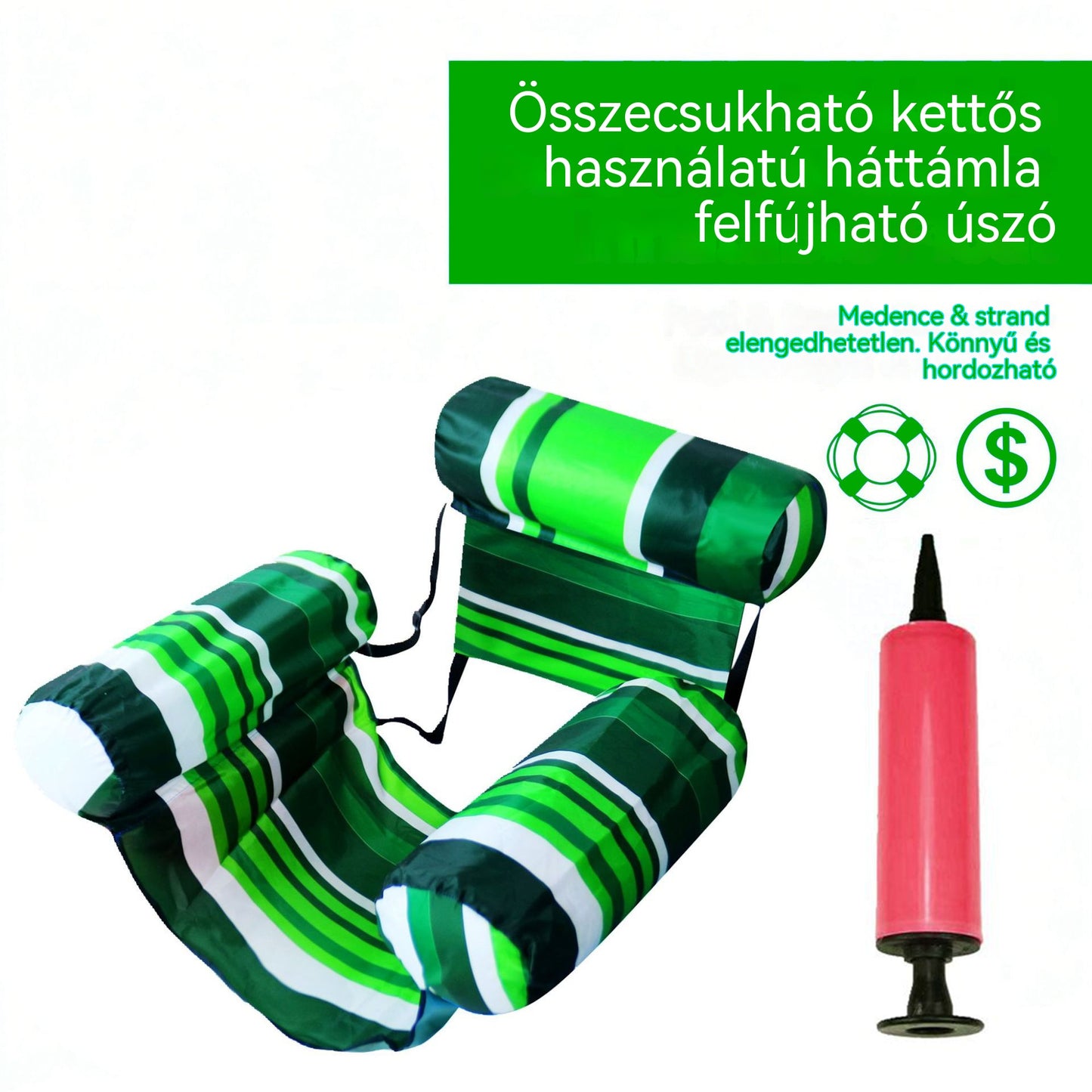 Ingyenes szállítás 💦📢 Összecsukható felfújható úszó kanapé háttámlával + légpumpa