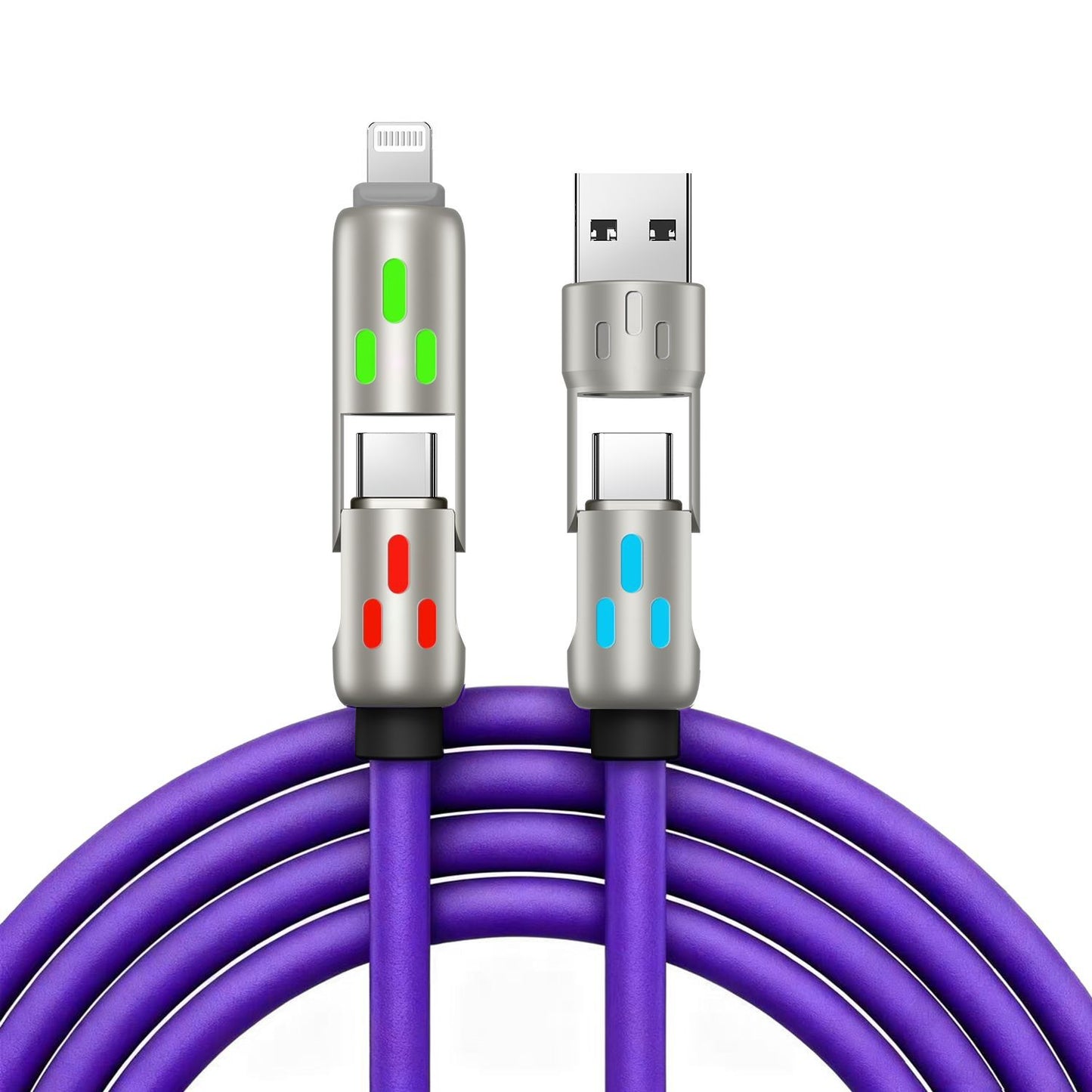 🔥【2 db 9000 Ft】🔥(2 méter hosszú) 4 az 1-ben PD 240W kábel - Gyors USB-C, Lightning és USB-A töltés, alumínium és szilikon kivitel, adatátvitel ⚡📱