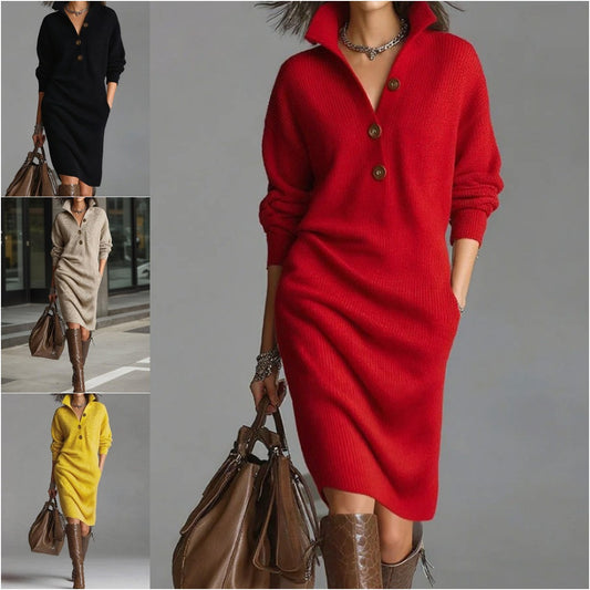 👩‍🦰【Nova jesensko-zimska haljina】【S-3XL】Nova europska i američka pletena haljina s ovratnikom