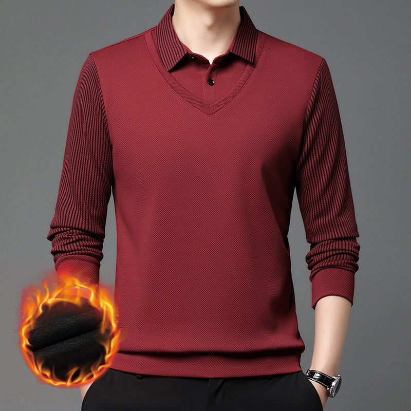 👔【M-4XL】Kétrészes műszálas póló foltvarrásos csíkokkal