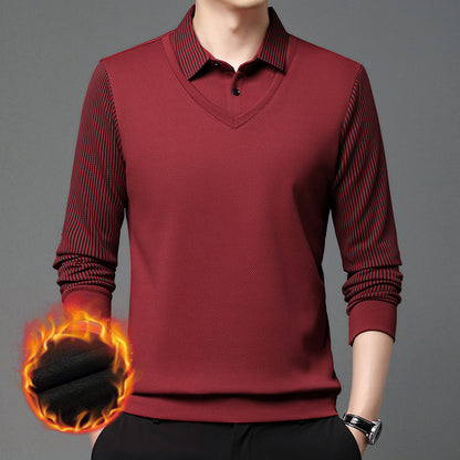 👔【M-4XL】Kétrészes műszálas póló foltvarrásos csíkokkal