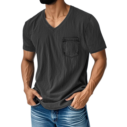 👔 🔥【40–120 kg】Ανδρικό Casual Ριχτό Τζιν Πουκάμισο — V-λαιμόκοψη, Κοντό Μανίκι ✅️Διαθέσιμες Αντικαταβολή