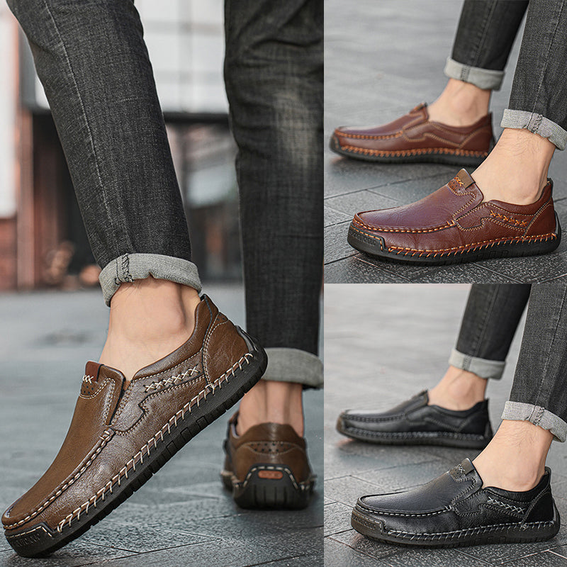 【Buty męskie sprzedają się dobrze】【38-48】Przeszywane, płaskie, skórzane buty codzienne, mokasyny męskie w dużych rozmiarach