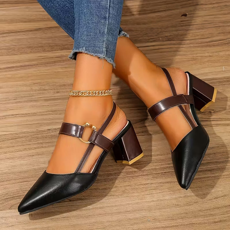 👠🔥【35-44】Sandały z zamkniętymi palcami do noszenia na zewnątrz, nowy styl wiosna/lato 2026, szpiczasty nosek, gruby obcas, sandały na wysokim obcasie z jednym paskiem