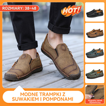 【Buty męskie sprzedają się dobrze】【38-48】2026 Nowe modne, męskie, skórzane buty casualowe z zamkiem błyskawicznym