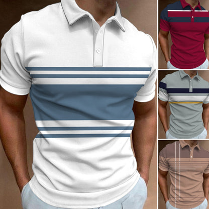 🔥【Utolsó nap, 50% kedvezmény】👔【S-6XL】Új nyári férfi csíkos 3D mintás galléros póló