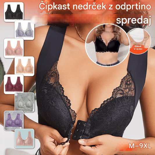 💖【5-delni komplet】【40-100 kg】😍Dvignjen modrček, nežen čipkast hrbet, dizajn za večje velikosti, zapenjanje spredaj