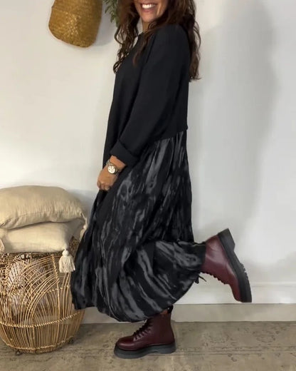 ✨👗【S-3XL】Női bő ruha kerek nyakkivágással, szabálytalan patchwork mintával díszítve, sokoldalú és kényelmes.