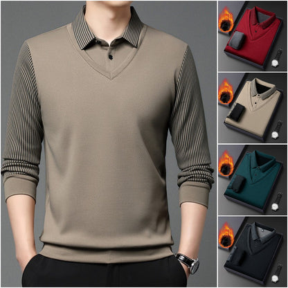 👔【M-4XL】Kétrészes műszálas póló foltvarrásos csíkokkal