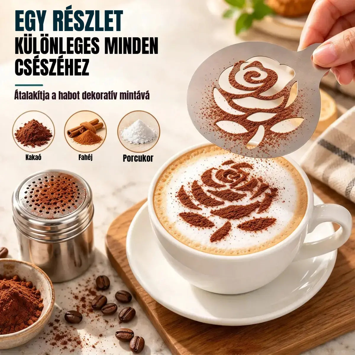 ☕【9 tétel 8600 Ft】 Rozsdamentes acél sablon kávé-latte art készítéséhez