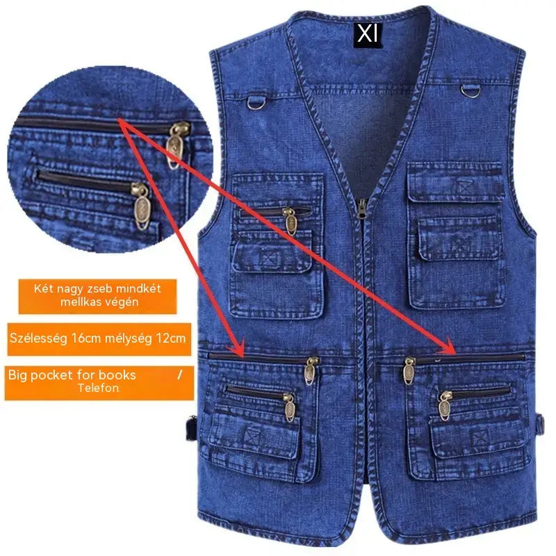 🔥50% kedvezmény【XL-7XL】2026 Férfi Több Zsebes Farmer Mellény
