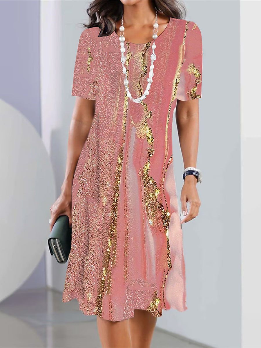 👗【XS-5XL】2026 szexi női kerek nyakú, nyomott ruha