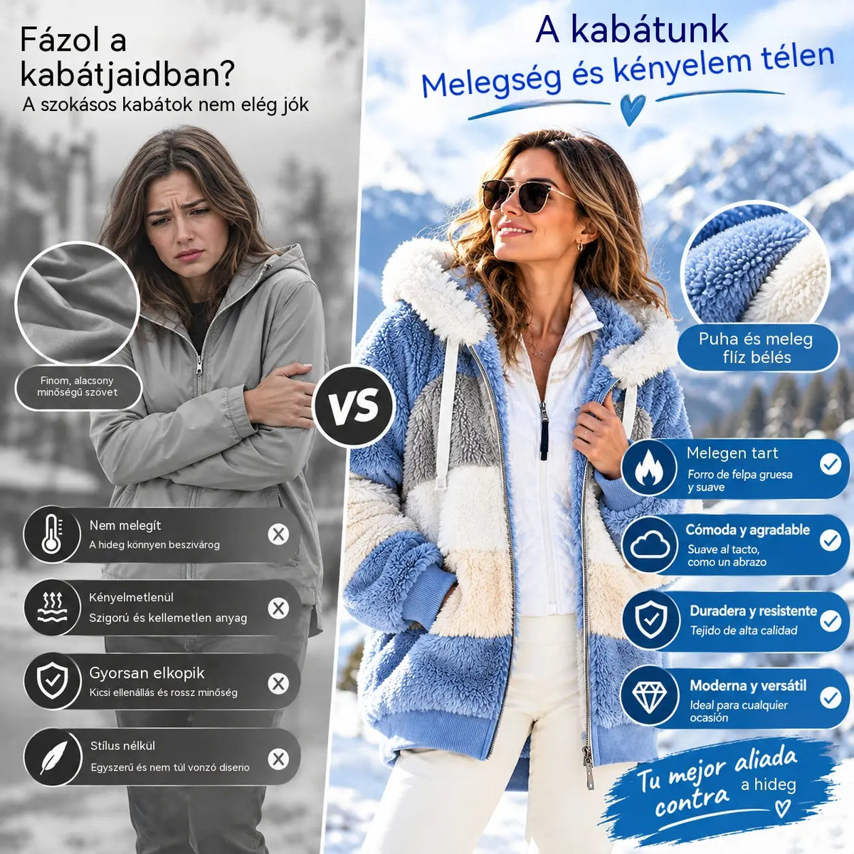 ☃️Korlátozott ajánlat, 35% kedvezmény❄️【S-5XL】Új, 2026-os női télikabát – vastag, plüsscsíkos