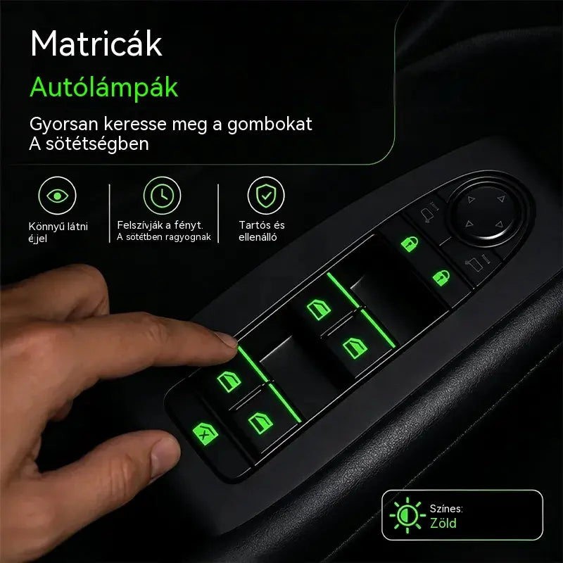 🚗 Fluoreszkáló matricák autógombokhoz | Azonnal megtalálja a kezelőszerveket, akár éjszaka is