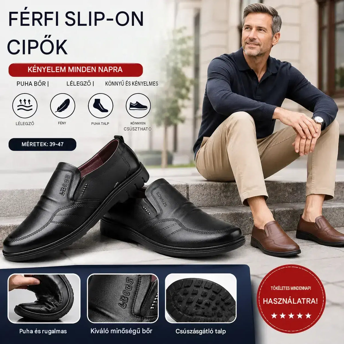 🔥【39-44】👞 Valódi bőr férfi üzleti cipő, puha és kényelmes talppal, különféle alkalmakra alkalmas.
