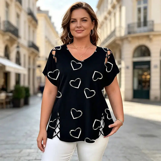 👚【S-5XL】Divatos V-nyakú póló szív alakú kivágással