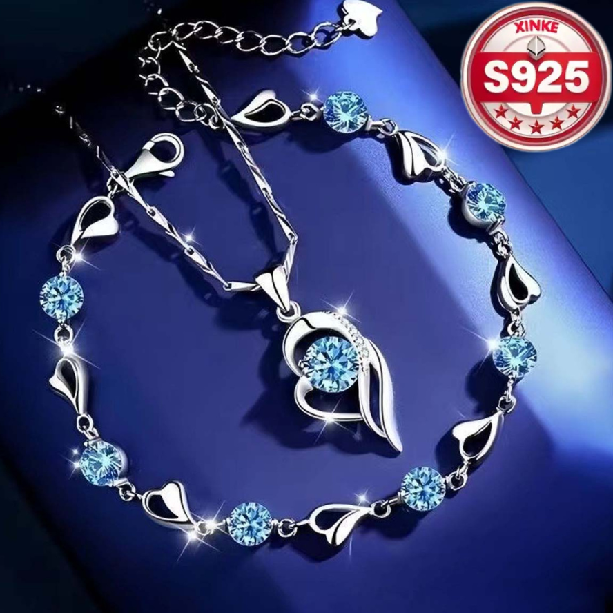 ✨💎„Óceán szíve”925 ezüst karkötő + nyaklánc szett