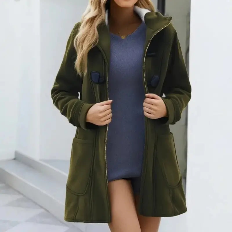 【M–6XL】Meleg, kapucnis női kabát, középhosszú