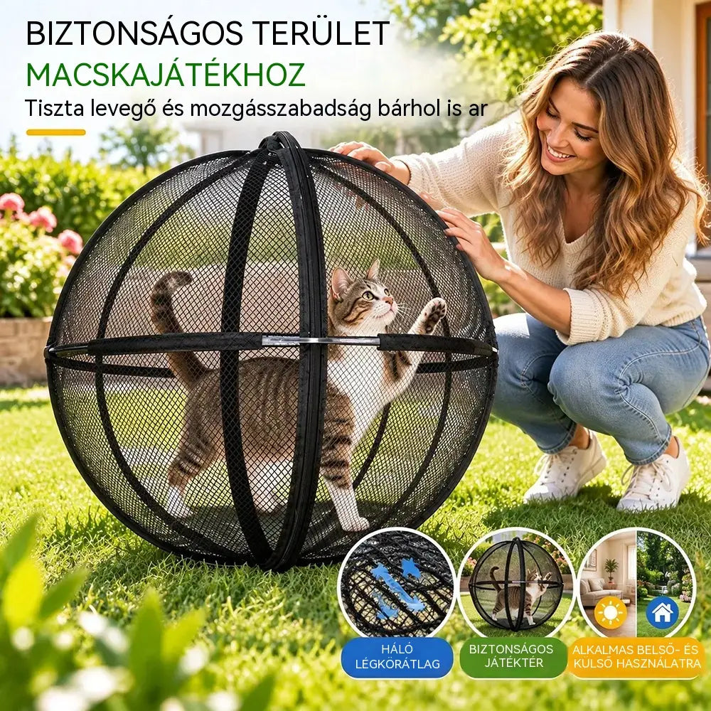 🐈 360°-os panorámás, guruló macskajátszó – Kültéri mozgásösztönző labda háziállatoknak ✅