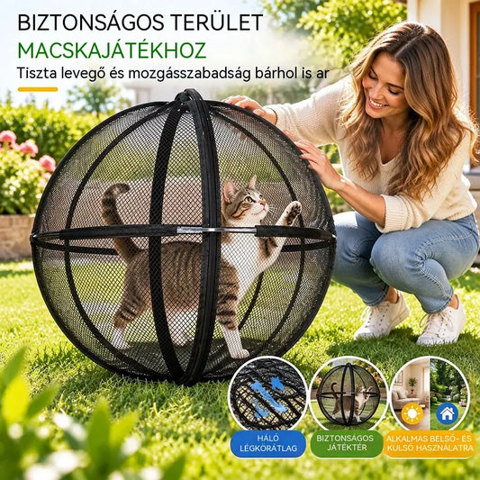 🐈 360°-os panorámás, guruló macskajátszó – Kültéri mozgásösztönző labda háziállatoknak ✅