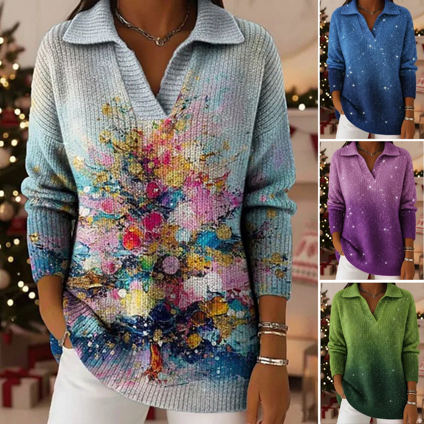 🎀【S-5XL】Csillámos Éjszaka mintaúttöltésű, rúddal ellátott fésűs pulóver