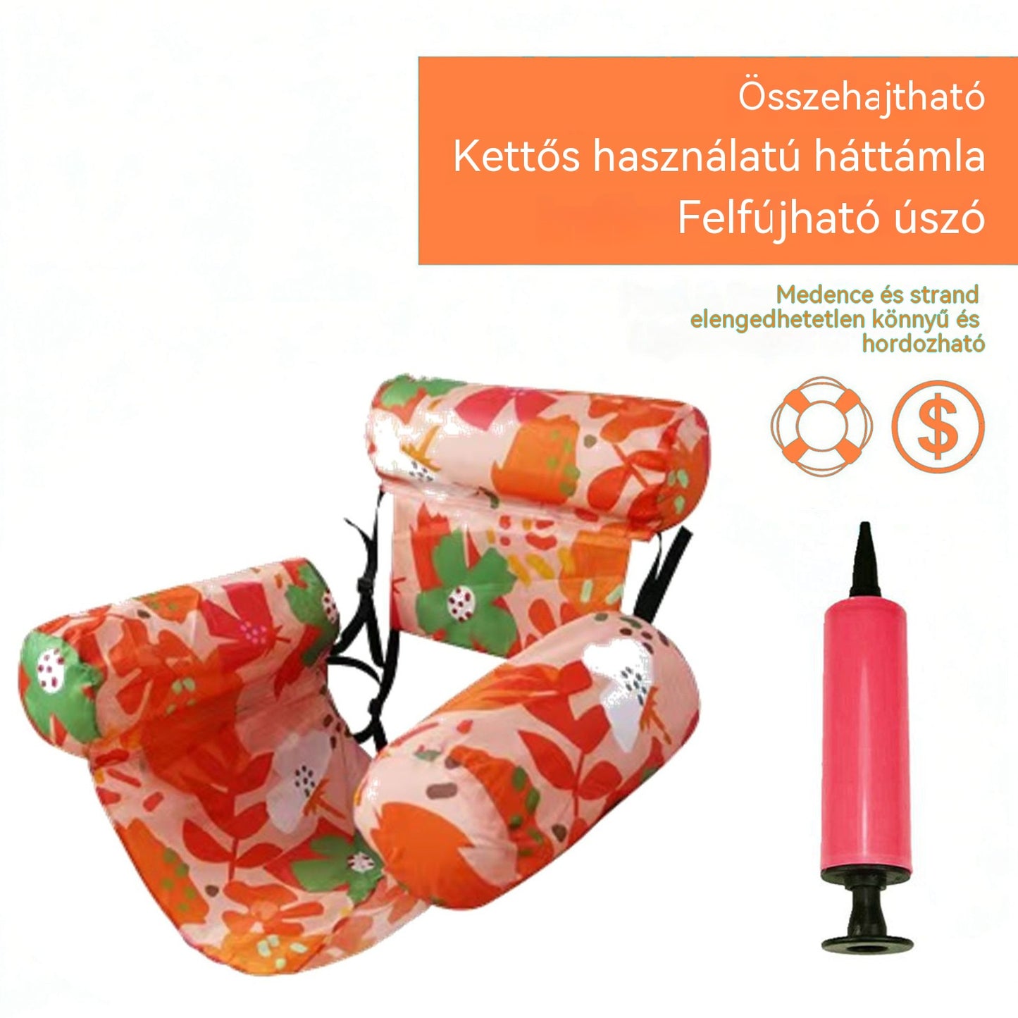 Ingyenes szállítás 💦📢 Összecsukható felfújható úszó kanapé háttámlával + légpumpa