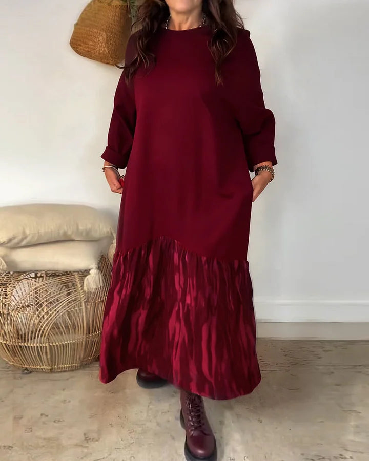 ✨👗【S-3XL】Női bő ruha kerek nyakkivágással, szabálytalan patchwork mintával díszítve, sokoldalú és kényelmes.
