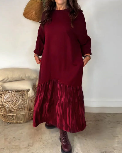 ✨👗【S-3XL】Női bő ruha kerek nyakkivágással, szabálytalan patchwork mintával díszítve, sokoldalú és kényelmes.