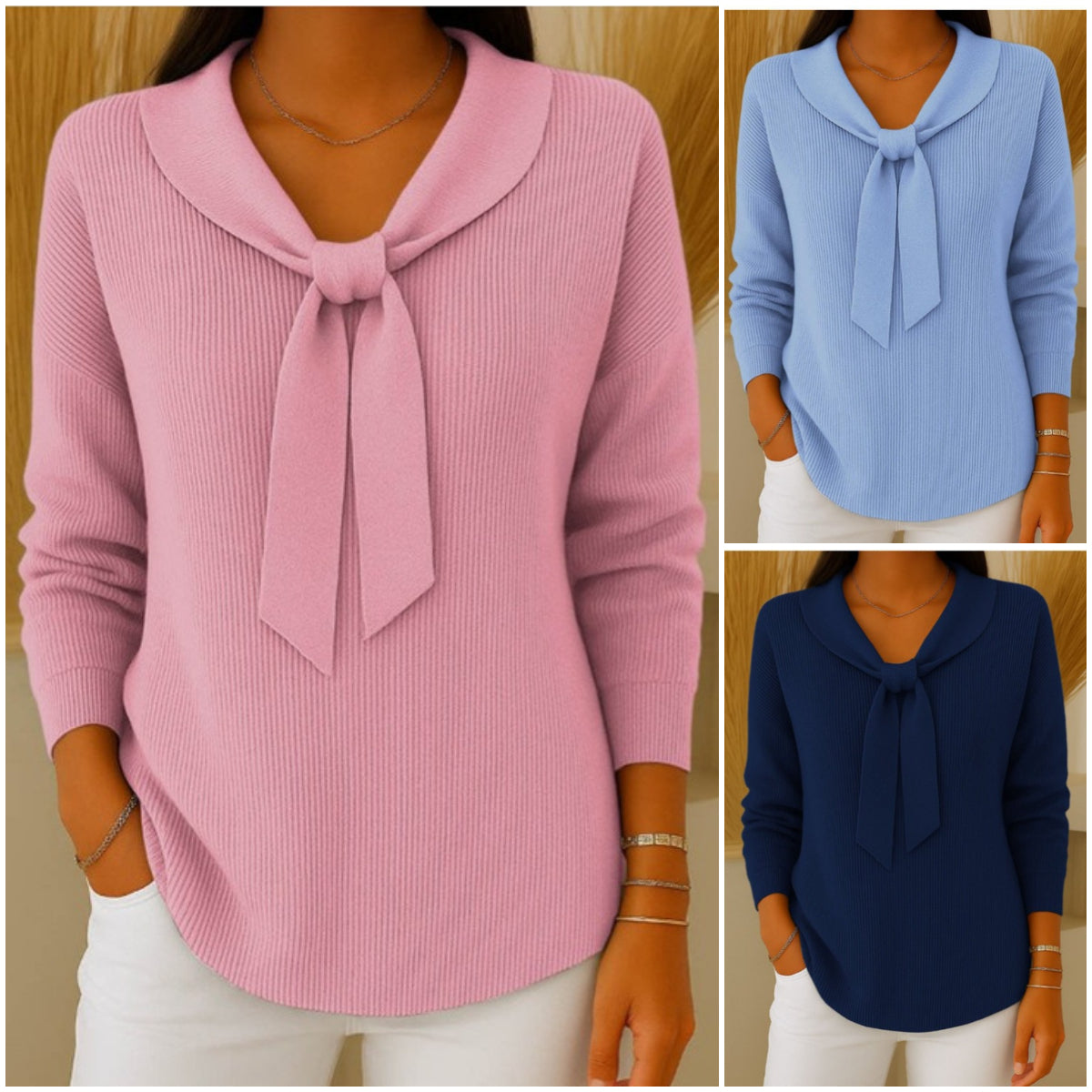 🎀🌷【S~5XL】Női pulóver egyszínű, kötéses detailszsel és hosszú ujjjal, laza és szabad illésű