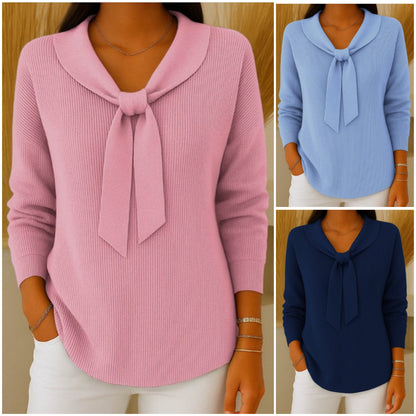 🎀🌷【S~5XL】Női pulóver egyszínű, kötéses detailszsel és hosszú ujjjal, laza és szabad illésű