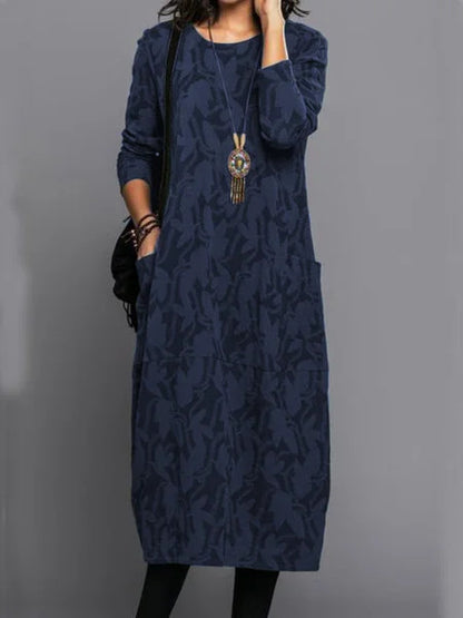 👗✨【S-3XL】Új női mintás ruha, kerek nyakú, hosszú ujjú, tiszta pamutból, puha és kényelmes