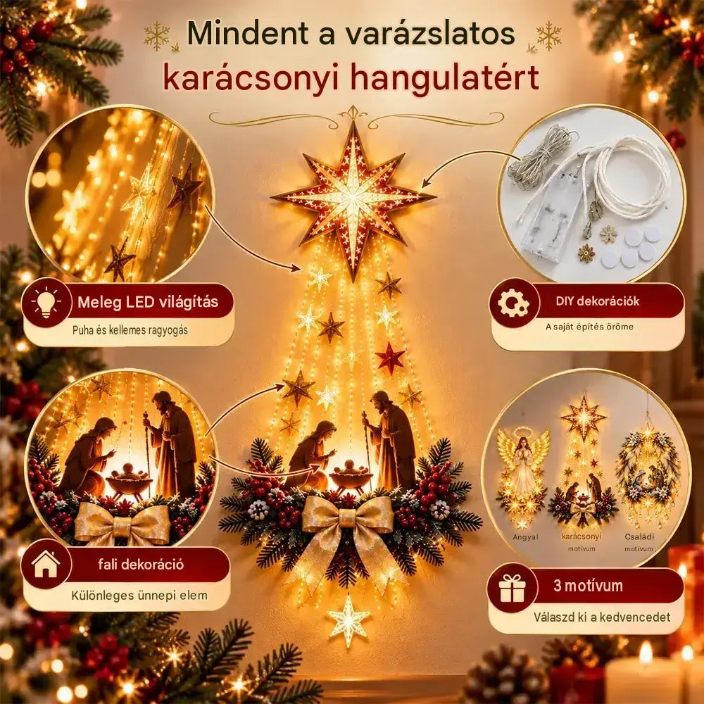 💡✨Világító falidísz karácsonyi jelenettel