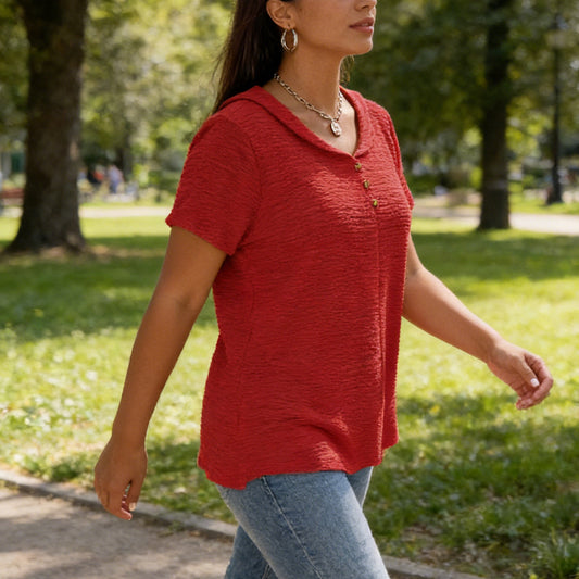 【L-6XL】2026 Nowy Plus Size Jednokolorowy Teksturowany Plisowany T-shirt Damski w Stylu Lalki