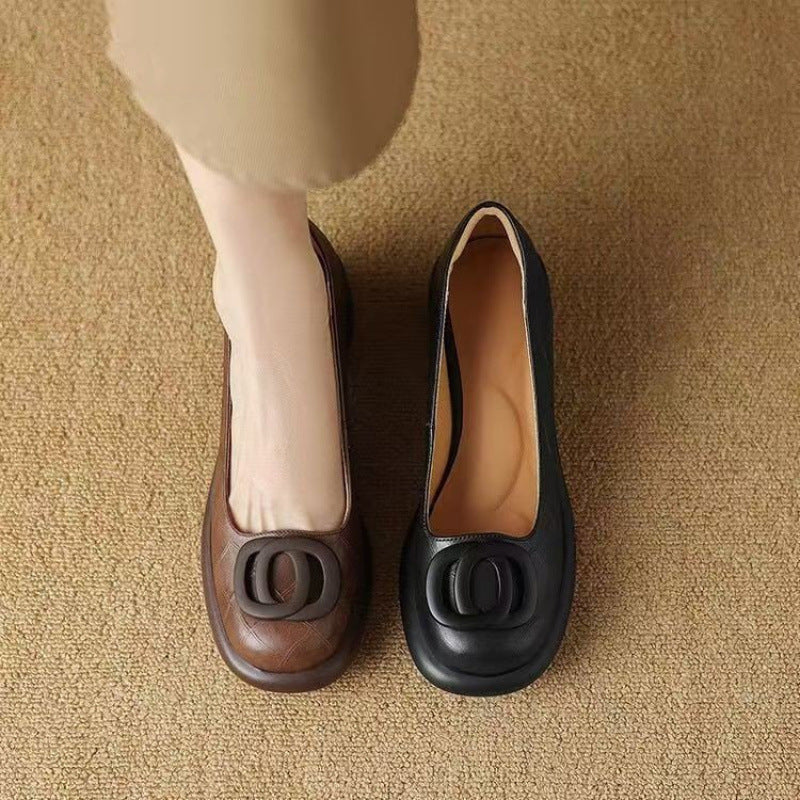 【Korlátozott ajánlat】【35-40】2026 Kényelmes bőr cipők 👠 Retro 5 cm sarok 🌟 Elegáns és sokoldalú