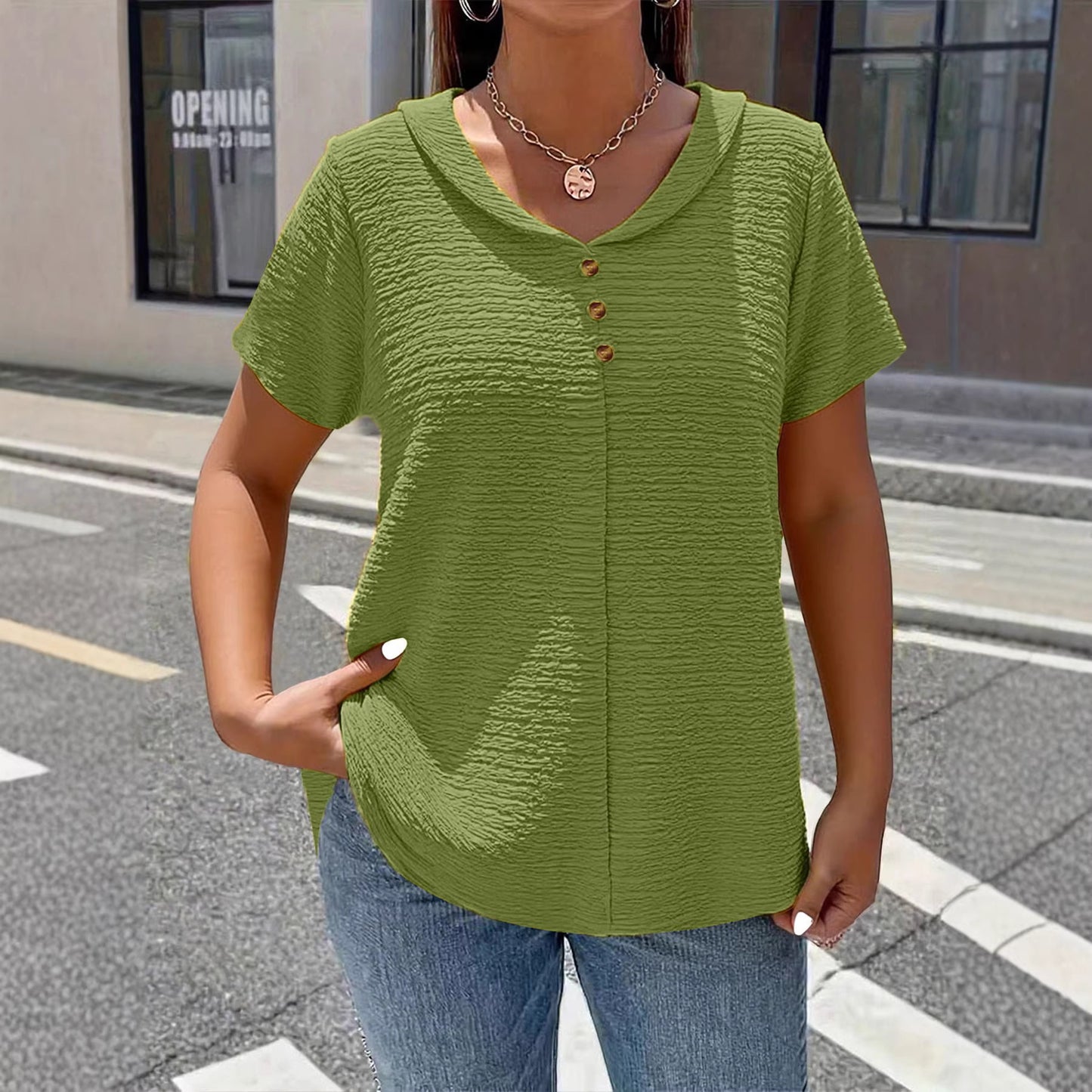 【L-6XL】2026 Nowy Plus Size Jednokolorowy Teksturowany Plisowany T-shirt Damski w Stylu Lalki