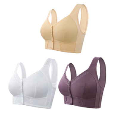 💕🎁(3 τεμάχια)【45kg-155kg】Μεγάλο, αναπνεύσιμο, απαλό βαμβακερό σουτιέν με κουμπιά μπροστά