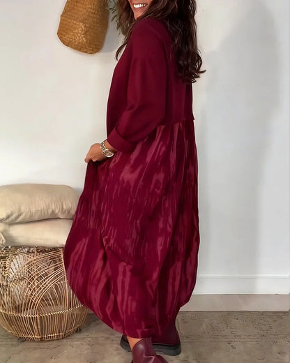 ✨👗【S-3XL】Női bő ruha kerek nyakkivágással, szabálytalan patchwork mintával díszítve, sokoldalú és kényelmes.