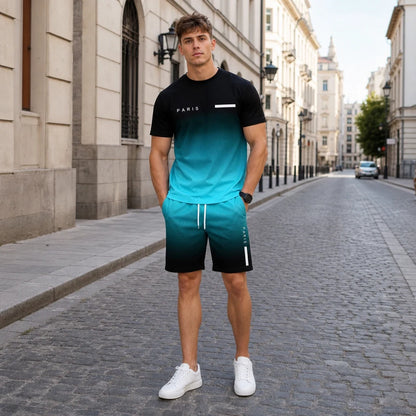 ✨【Fizetés utánvétesen】Férfi kétrészes nyári sport szett - kényelmes rövid ujjú póló és rövidnadrág mindennapi viseletre és otthoni pihenésre