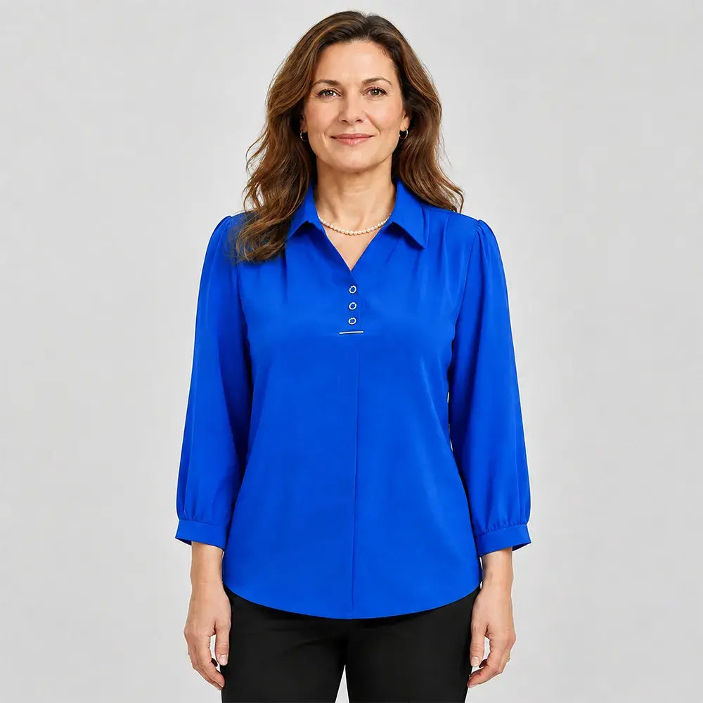 ✨👚Elegáns, klasszikus galléros női pólóblúz – laza szabás, nagy méretek (XL-6XL), finom, légáteresztő és sokoldalú anyag, őszre-tavaszra