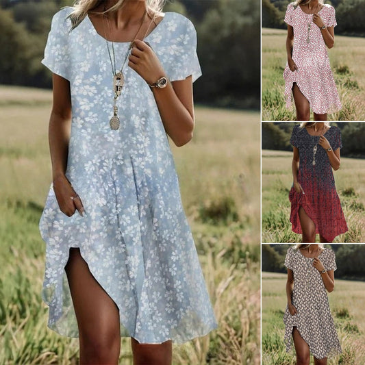 【S-3XL】👗2026 új kerek nyakú virágmintás ruha